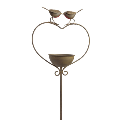 Robin Bird Feeder Water Bowl Heart Stake Flower Plant Support 1.15M Garden Gift