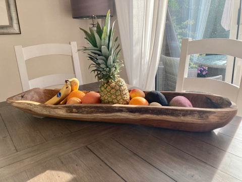 X-Large Hand-carved Oblong Wooden Bowl Fruit Sweets Nuts Long Teak Root Pot Dish