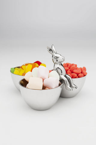 Silver Metal Snack Sweet Dish Dipping Serving Tray Appetizer Bowls Rabbit Bunny Design
