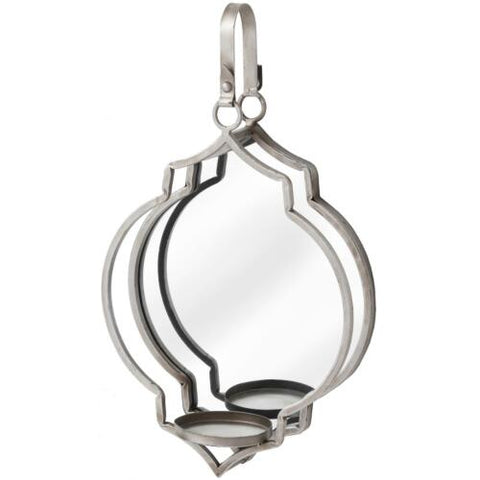 Contemporary Mirror Candle Holder Sconce Metal Glass Antique Silver Geometric