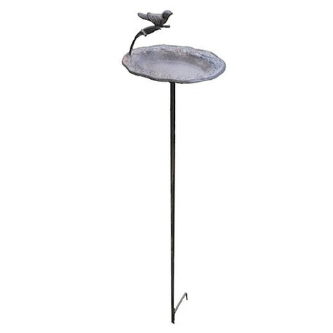 Bird Bath Seed Feeder Stake Bowl on Pole Metal Garden Plant Support 1m Brown