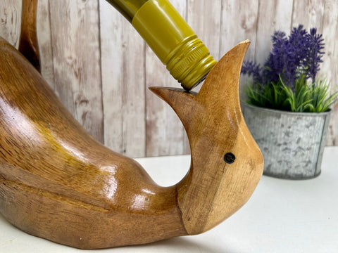 Novelty Drunken Duck Single Wine Bottle Holder Stand Bamboo Ornament Table Decor - 190D