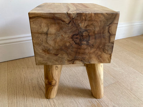 Solid Wood Table Hand Carved Teak Root Stool End Side Lamp Table Home Garden