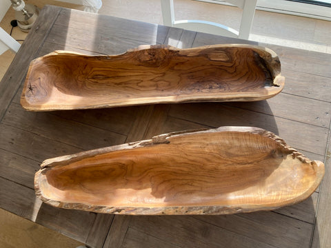 X-Large Hand-carved Oblong Wooden Bowl Fruit Sweets Nuts Long Teak Root Pot Dish