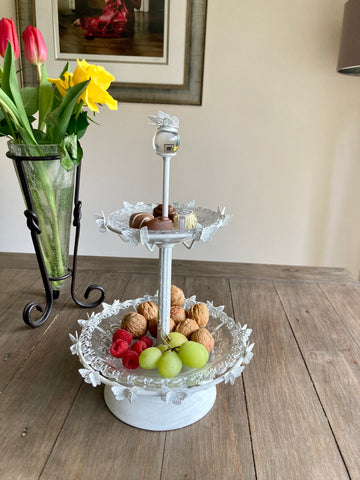 2 Tier Glass Cake Stand Afternoon Tea Tray Display Stand Off White Wedding Party
