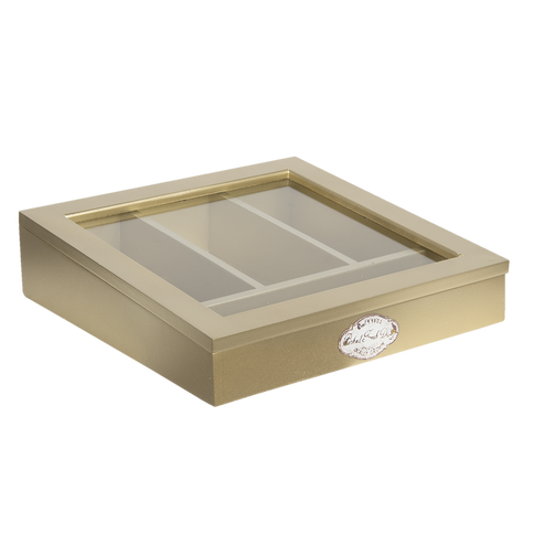 Wooden Cutlery Box Glass Lid Storage Tray Knife Fork Spoon Holder Brushed Gold Organiser
