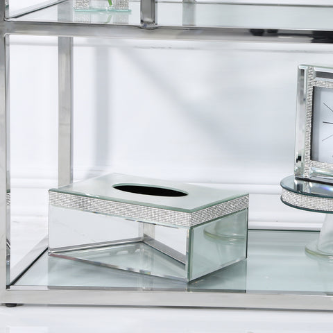Sparkling Crystal Diamante Mirrored Glass Standard Tissue Box Holder Cover