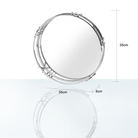 Silver Round Serving Candle Tray Plate Mirror Glass Base Roman Numerals 35cm