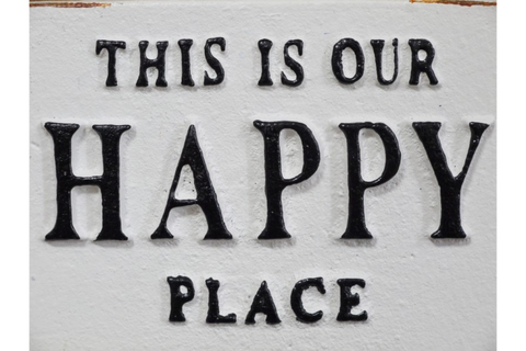 Our Happy Place Home Wall Sign Cast Iron Metal Plaque Vintage Style White Black