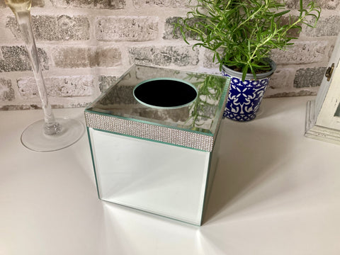 Sparkling Diamante Crystal Band Mirror Tissue Box Cube Holder Cover 15cm