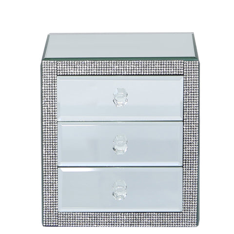 Mirror Silver Glass Sparkle Diamante Crystal Jewel Jewellery Trinket Box