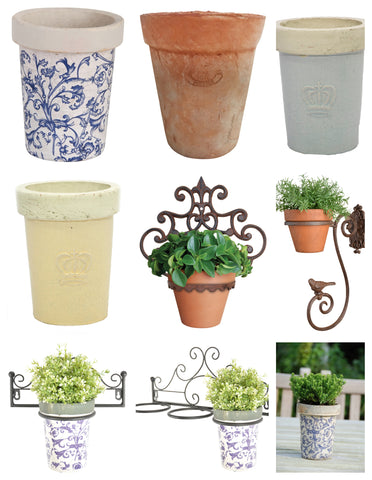 Flower Plant Pot Metal Hanger Rings Holders Brackets Terracotta Blue Cream