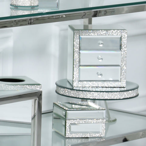 Mirror Silver Glass Sparkle Diamante Crystal Jewel Jewellery Trinket Box