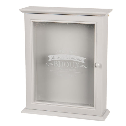 Wooden Key Holder Box Rack Hooks Storage Cupboard Cabinet Glass Door French Grey