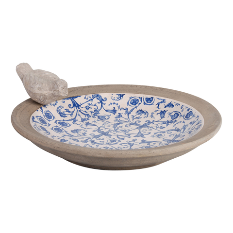 Freestanding Small Bird Feeder Bath Garden Ornamental Table Blue White Ceramic