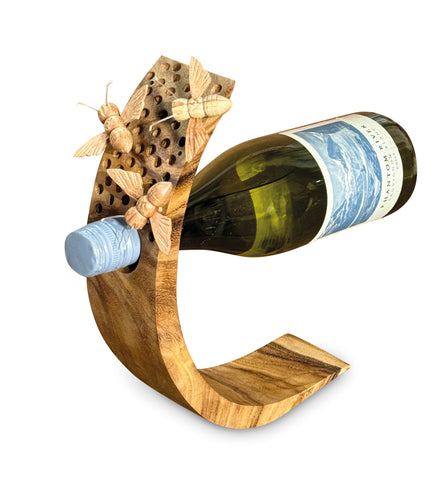 Wine Bottle Holder Bees Decor Wooden Tabletop Decoration Balancer Single Rack