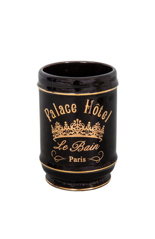 Black Toothbrush Mug Tumbler Gold Ceramic Bathroom Decor Le Bain Palace Hotel 