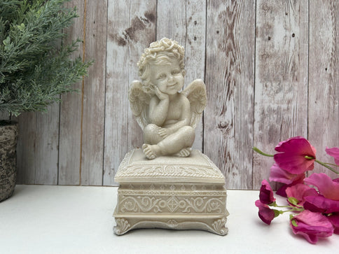 Trinket Jewellery Box Cherub Angel Ornament Figurine Keepsake Baptism Christening Newborn Baby Gift