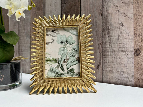 Ornate Spiky Photo Frame Gold Sunburst Picture Holder Portrait Landscape 6x4inch