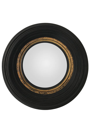 Antiqued Black Convex Fisheye Porthole Mirror Round Glass Gold Distress Rim 34cm