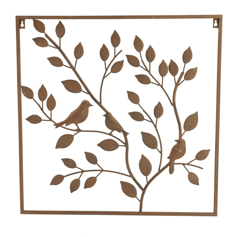 Birds in a Tree Frame Metal Wall Art Garden Ornament Brown Distressed 60cm