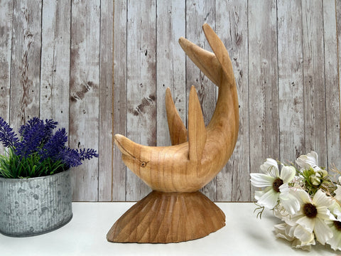 Drunken Dolphin Single Wine Bottle Holder Stand Wood Ornament Table Decor Gift Hand-Carved