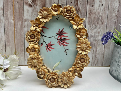 Floral Photo Frame Gold Flower Picture Holder Freestanding Wall Decor Gift 4x6