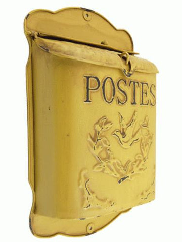 Rustic Vintage Style Yellow Metal Letter Mail Post Box Embossed Shabby Chic