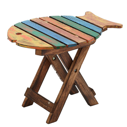 Wooden Folding Picnic Table Fish Shape Portable Camping Fishing Table Stool 31cm