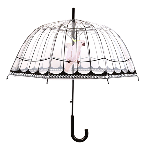 Novelty Umbrella Plastic Transparent Clear Dome Brolly Auto Open Parrot Bird