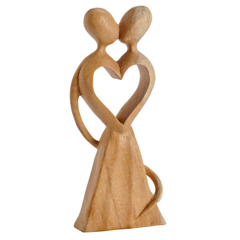 Hand Carved Wooden Abstract Figurine Couple Lovers Kissing Heart Sculpture Wood