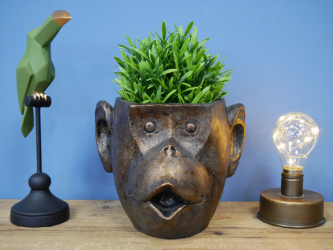 Monkey Head Planter Animal Face Plant Flower Pot Ornament Quirky Decor Indoor