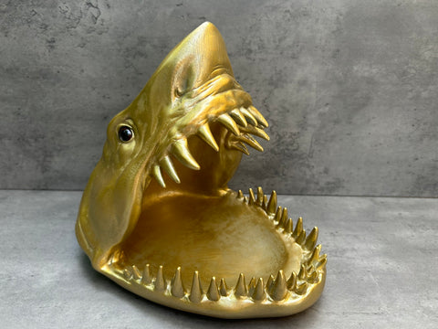 Funky Great White Shark Mouth Dish Bowl - Oddments Pot Pourri Fruit Nuts - Gold