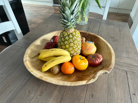Wood Teak Fruit Bonbon Bowl Wooden Holder Rustic Dish 50cm 100% Unique Oiled