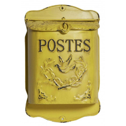 Rustic Vintage Style Yellow Metal Letter Mail Post Box Embossed Shabby Chic