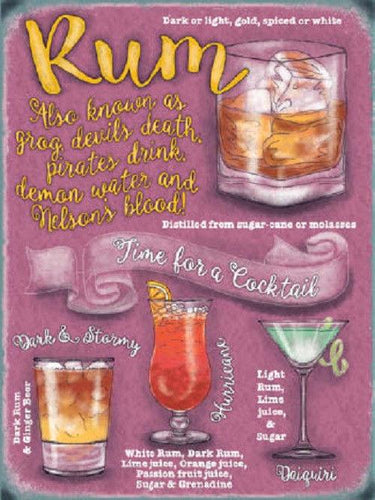 Vintage Style Rum Cocktail Metal Sign Wall Plaque Steel Poster 15x20cm