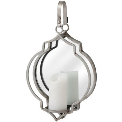 Contemporary Mirror Candle Holder Sconce Metal Glass Antique Silver Geometric