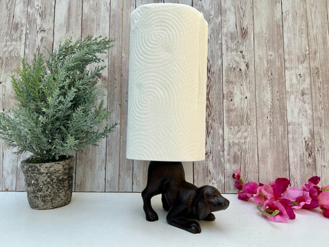 Kitchen Roll Paper Towel Holder Pole Cast Iron Dog Puppy Freestanding Kitchen Counter Top