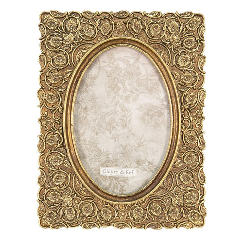 Floral Antique Gold Photo Picture Frame Flower 6"x4" Oval Photograph Holder Gift