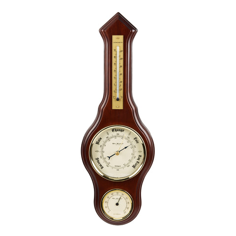 Mahogany Banjo Wooden Wall Barometer Thermometer Hygrometer Weather Station
