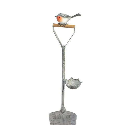 Grey Garden Decor Stake Plant Support Spade Robin Design Art Small Bird Feeder 