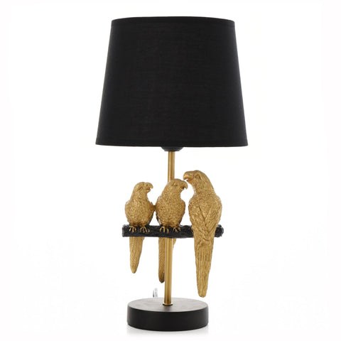 Gold Table Bedside Lamp Parrot Design Black Shade Novelty Art Deco Lighting