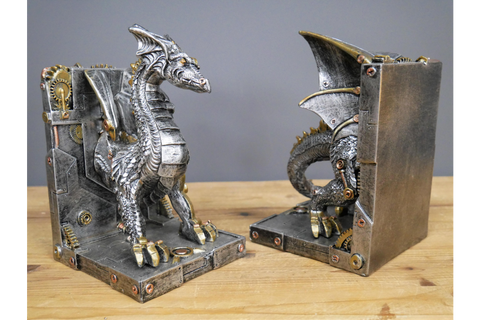 Gothic Dragon Bookends Steampunk Fantasy Ornaments Book Holder Shelf Organiser