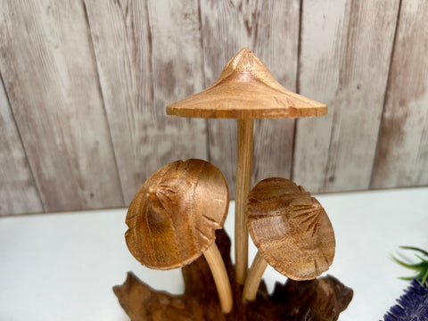 Wooden Parasol Mushroom Toadstool Sculpture Hand Carved Driftwood Root Ornament