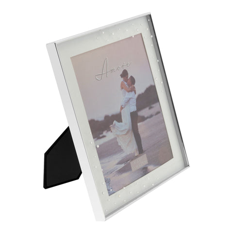 Silver Plated Photo Frame 8 x 10 Crystals White Mount Wedding Graduation Anniversary Picture Holder Portrait or Landscape
