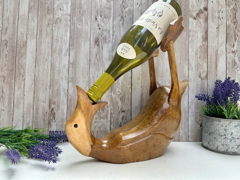 Novelty Drunken Duck Single Wine Bottle Holder Stand Bamboo Ornament Table Decor - 190D