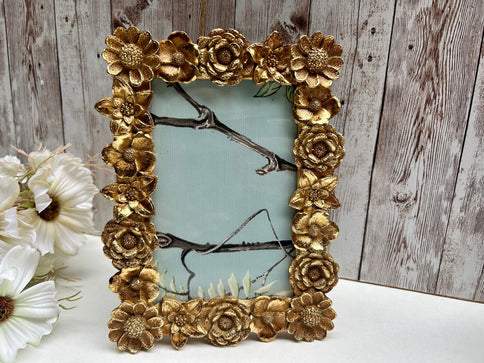 Gold Photo Frame Floral Flower Picture Holder 4x6