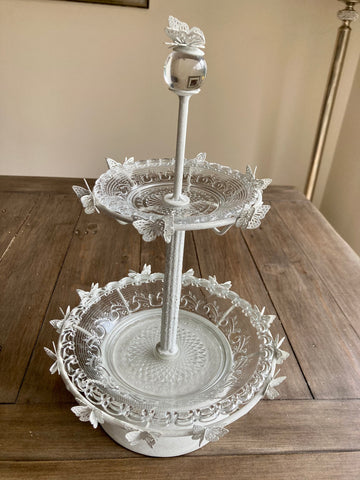 2 Tier Glass Cake Stand Afternoon Tea Tray Display Stand Off White Wedding Party