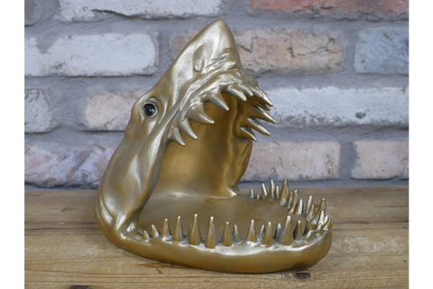 Funky Great White Shark Mouth Dish Bowl - Oddments Pot Pourri Fruit Nuts - Gold