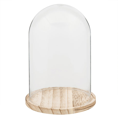 Glass Display Cloche Bell Jar Dome Cover Flower Preservation Wooden Base 25cm